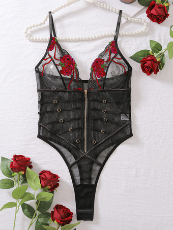 女性用衣類 ランジェリー テディ フラワーズ ブラック 女性用 セクシー テディ