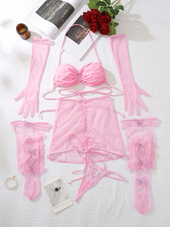 セクシーランジェリー 5点セット ピンク 大人用ブラ パンティセット