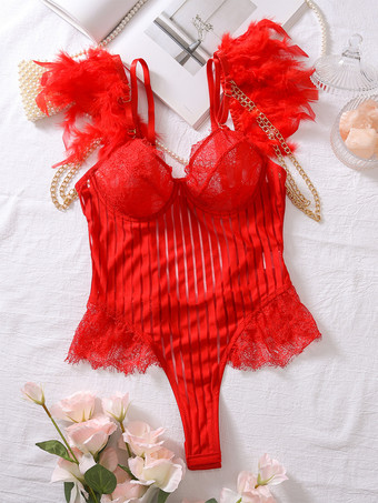 レッド 女性用衣類 ランジェリー テディ チェーン 女性用 ブラック セクシー テディ