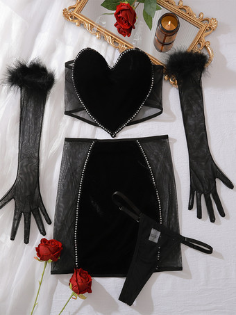 ブラック セクシーランジェリー 3ピース レッド 大人用ブラ パンティセット