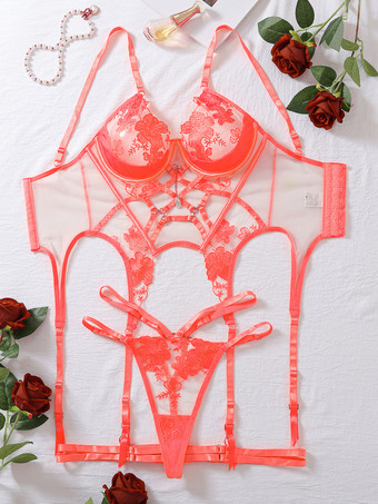 セクシーランジェリー 2ピース オレンジ 大人用ブラ パンティセット