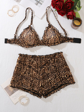 セクシーランジェリー ヒョウ柄 2ピース 大人用ブラ パンティセット