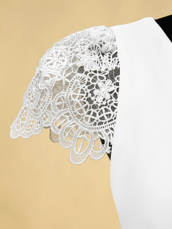 ツーピースウェディングドレス レース カットアウト ジュエルネック ツーピース フロアレングス ジッパー ショートスリーブ フロアレングス アイボリー