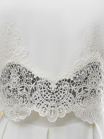 ツーピースウェディングドレス レース カットアウト ジュエルネック ツーピース フロアレングス ジッパー ショートスリーブ フロアレングス アイボリー