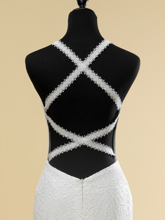 ウェディングドレス Vネック ノースリーブ ナチュラルウエスト カットアウト トレーン付き ブライダル マーメイドドレス