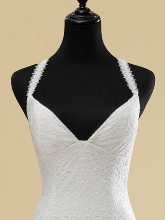 ウェディングドレス Vネック ノースリーブ ナチュラルウエスト カットアウト トレーン付き ブライダル マーメイドドレス