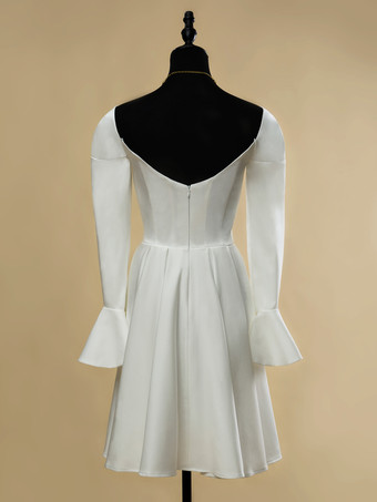 ショートウェディングドレス スクエアネック 長袖 Aライン ショート ショートブライダルドレス