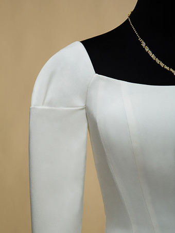 ショートウェディングドレス スクエアネック 長袖 Aライン ショート ショートブライダルドレス