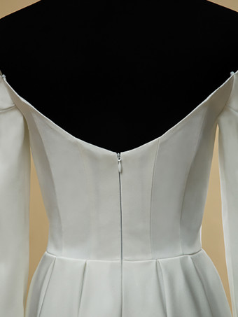 ショートウェディングドレス スクエアネック 長袖 Aライン ショート ショートブライダルドレス