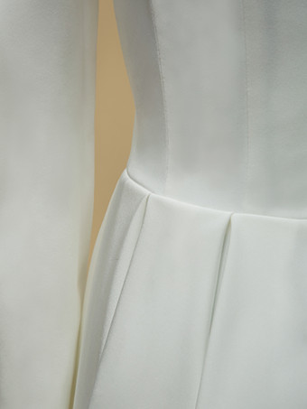 ショートウェディングドレス スクエアネック 長袖 Aライン ショート ショートブライダルドレス