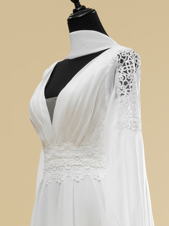 シンプルなウェディングドレス Aライン Vネック 長袖 カットアウト 40cm ブライダルガウン