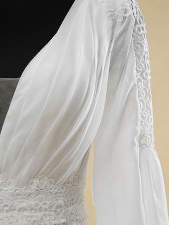 シンプルなウェディングドレス Aライン Vネック 長袖 カットアウト 40cm ブライダルガウン