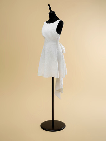 ショートウェディングドレス ショートジュエルネック ノースリーブ Aライン ナチュラルウエスト ポリエステル ブライダルガウン