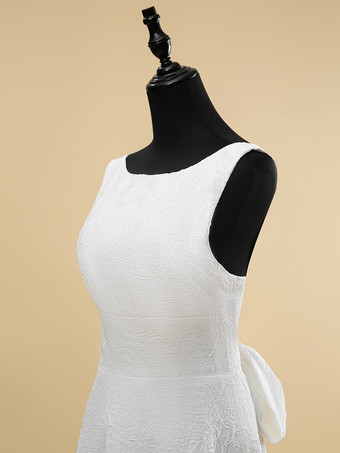 ショートウェディングドレス ショートジュエルネック ノースリーブ Aライン ナチュラルウエスト ポリエステル ブライダルガウン