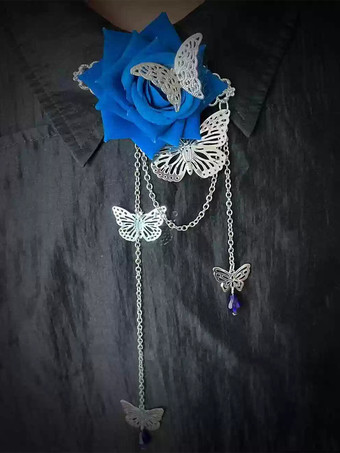 ブルー ゴシックロリータアクセサリー 赤いチェーン 花のアクセサリー 金属 その他