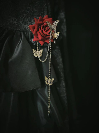 ゴシックロリータアクセサリー 赤いチェーン 花のアクセサリー 金属 その他