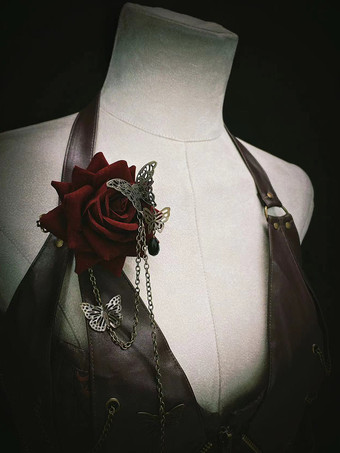 ゴシックロリータアクセサリー 赤いチェーン 花のアクセサリー 金属 その他