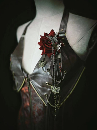 レッド ゴシックロリータアクセサリー 赤いチェーン 花のアクセサリー 金属 その他