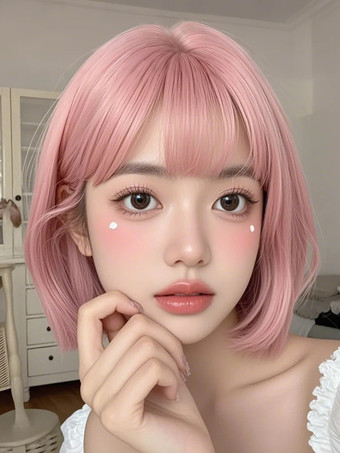 ROCOCO スタイル ロリータ ウィッグ ピンク ショート 耐熱ファイバー 乱れた ロリータ アクセサリー