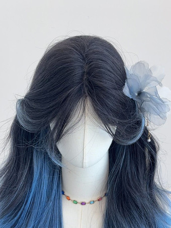 スイートロリータウィッグブルーロング耐熱ファイバーハイライトヘアロリータアクセサリー