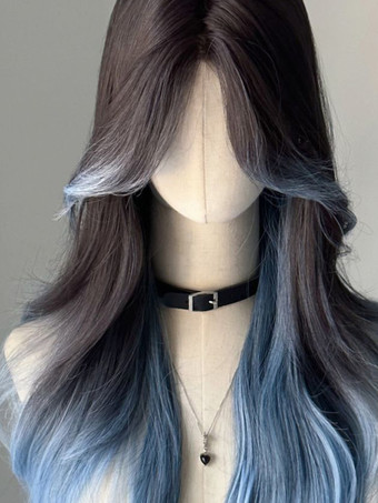 スイートロリータウィッグブルーロング耐熱ファイバーハイライトヘアロリータアクセサリー