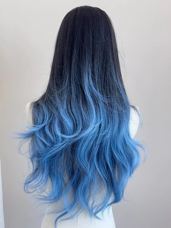 スイートロリータウィッグブルーロング耐熱ファイバーハイライトヘアロリータアクセサリー