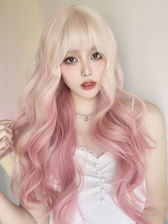 スイートロリータウィッグ ピンク ロング 耐熱ファイバー 乱れたロリータアクセサリー