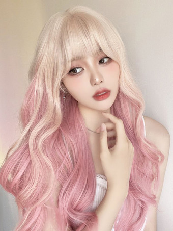 ピンクスイートロリータウィッグ ピンク ロング 耐熱ファイバー 乱れたロリータアクセサリー