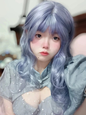 スイートロリータウィッグロング乱れた耐熱ファイバーライトスカイブルーロリータアクセサリー