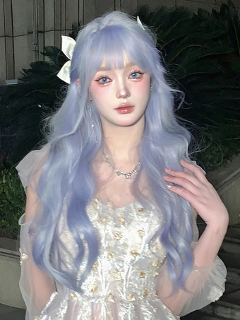 スイートロリータウィッグロング乱れた耐熱ファイバーライトスカイブルーロリータアクセサリー
