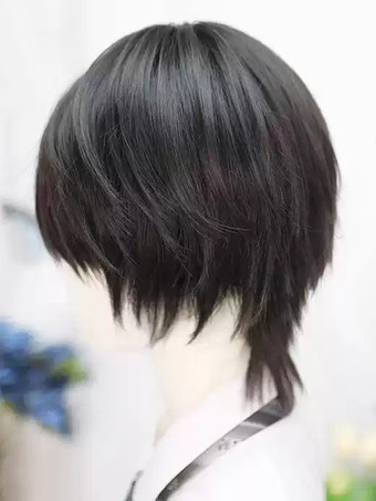 ゴシックロリータウィッグ ショート 乱れた 耐熱ファイバー ブラック ロリータアクセサリー