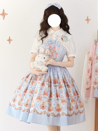 ライトスカイブルースイートロリータドレス ポリエステル ノースリーブ ジャンパースカート ロリータドレス