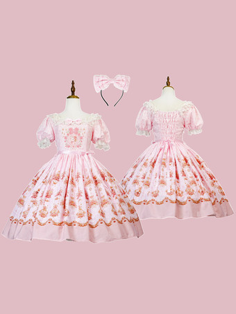 スイートロリータドレス ポリエステル半袖ドレス ロリータドレス