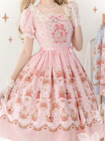 スイートロリータドレス ポリエステル半袖ドレス ロリータドレス