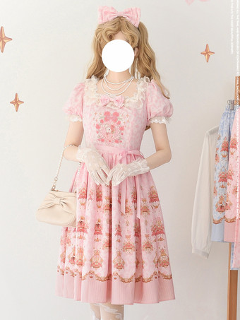 スイートロリータドレス ポリエステル半袖ドレス ロリータドレス