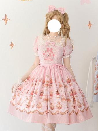 ピンクスイートロリータドレス ポリエステル半袖ドレス ロリータドレス