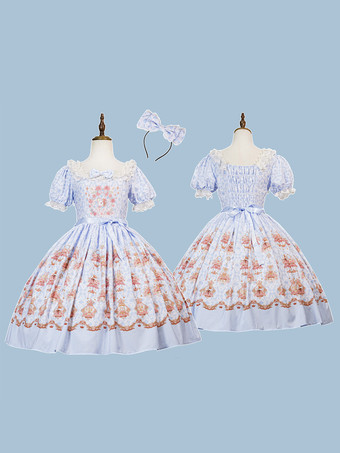 スイートロリータドレス ポリエステル半袖ドレス ロリータドレス