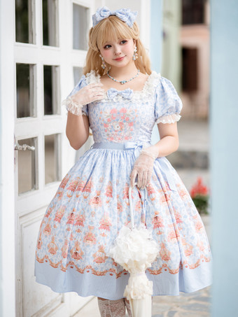 ライトスカイブルースイートロリータドレス ポリエステル半袖ドレス ロリータドレス