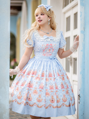 スイートロリータドレス ポリエステル半袖ドレス ロリータドレス