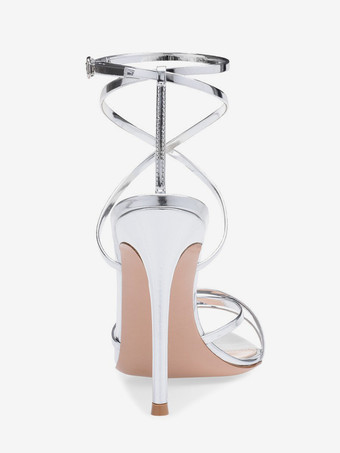 レディースヒールサンダル ポインテッドトゥ スティレットヒール パテントPUアッパーサンダル