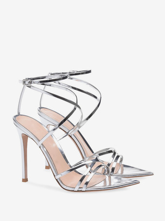 レディースヒールサンダル ポインテッドトゥ スティレットヒール パテントPUアッパーサンダル