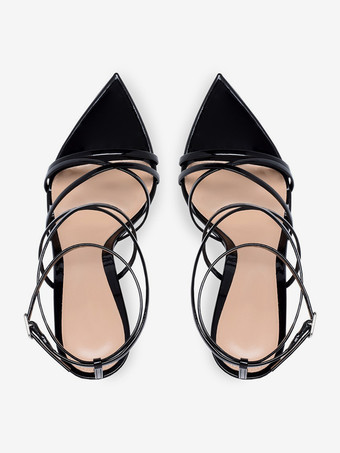 レディースヒールサンダル ポインテッドトゥ スティレットヒール パテントPUアッパーサンダル