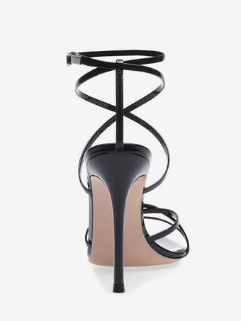 レディースヒールサンダル ポインテッドトゥ スティレットヒール パテントPUアッパーサンダル