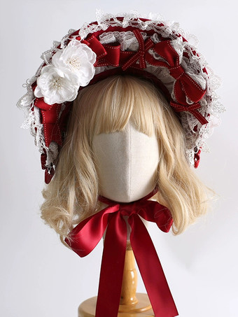 レッド スイートロリータ帽子赤い花のリボンレースアクセサリーポリエステルロリータアクセサリー