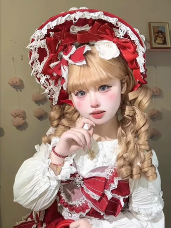 スイートロリータ帽子赤い花のリボンレースアクセサリーポリエステルロリータアクセサリー