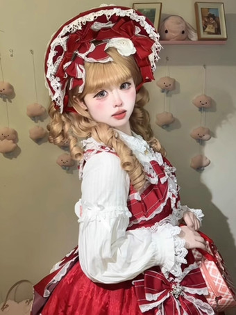 スイートロリータ帽子赤い花のリボンレースアクセサリーポリエステルロリータアクセサリー