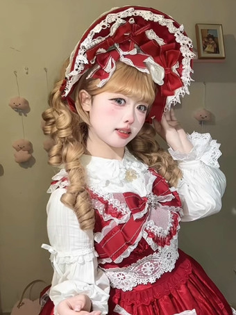 スイートロリータ帽子赤い花のリボンレースアクセサリーポリエステルロリータアクセサリー