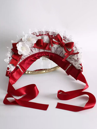 スイートロリータ帽子赤い花のリボンレースアクセサリーポリエステルロリータアクセサリー