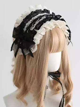 ブラック ゴシックロリータアクセサリー黒リボンレース帽子ポリエステルその他