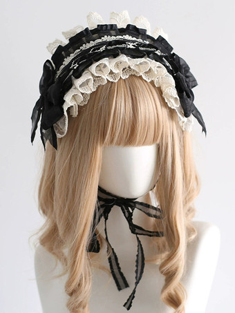 ゴシックロリータアクセサリー黒リボンレース帽子ポリエステルその他